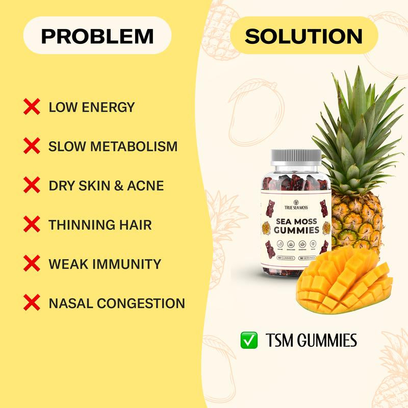 Trueseamoss Sea Moss Gummies – with Burdock Root & Bladderwrack – Non-Gmo, 60 Gummies – Rich in Minerals & Vitamins – Supports Immunity, Improves Digestion, Boosts Energy, Promotes Skin & Hair Health