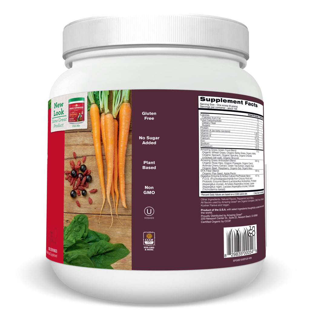 Green Superfood Powder, Flavor: Berry, 28Oz Bottle, 100 Servings