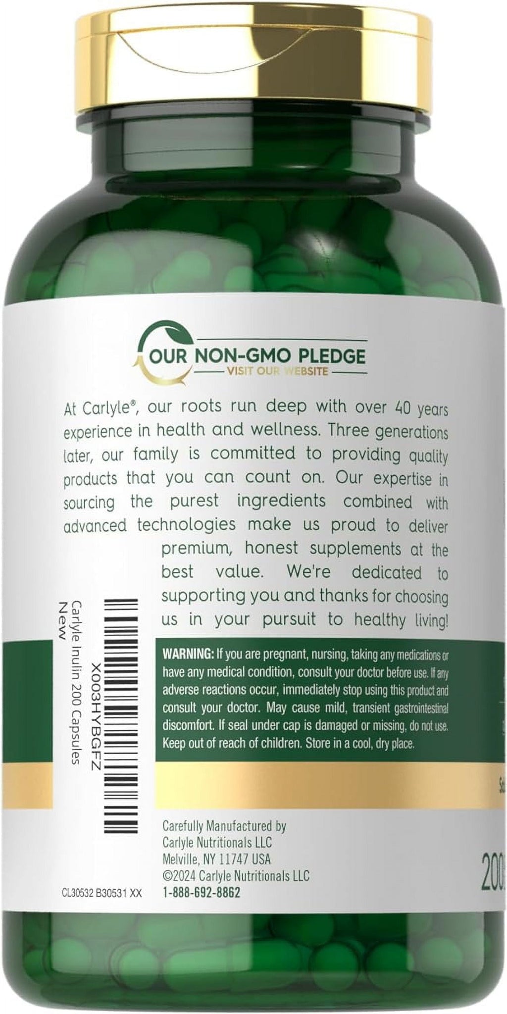 Inulin Powder Capsules | 200 Count | Non-Gmo and Gluten Free Supplement | by