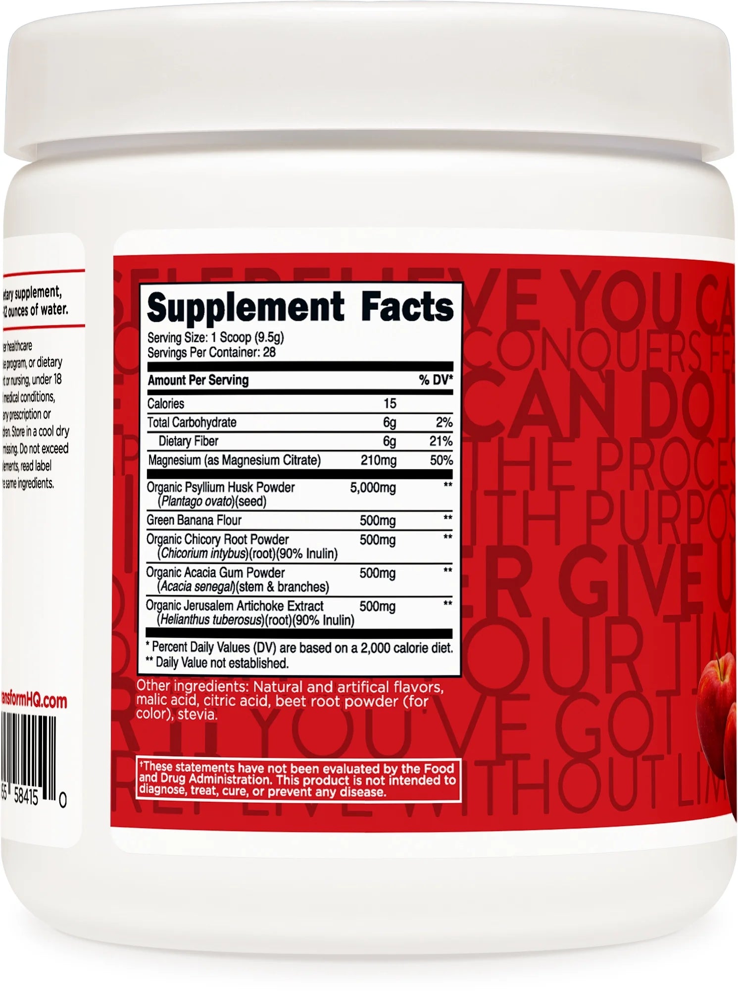 Fiber 5 Psyllium Husk and Fiber Complex Powder (Apple Flavor) (28 Servings) (5,000Mg Psyllium Husk per Serving) - Digestive Health, Natural Fiber Supplement, Soluble Plant Fiber Blend