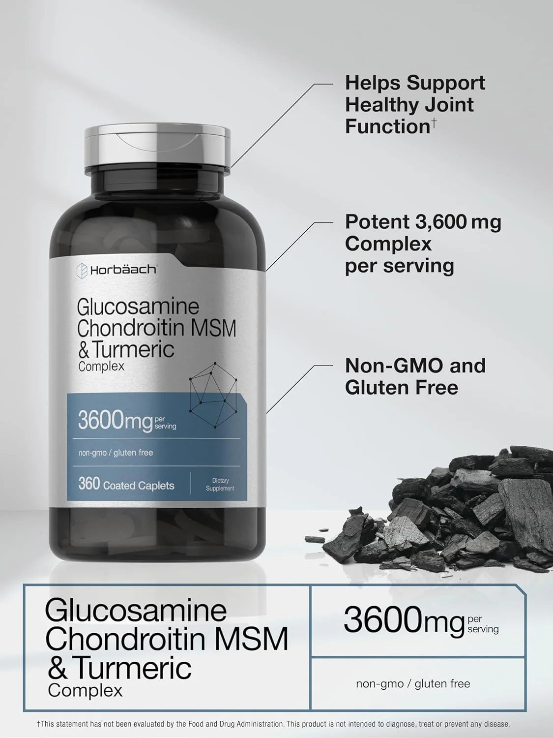 Glucosamine Chondroitin with MSM and Turmeric | 3600 Mg | 360 Caplets |By