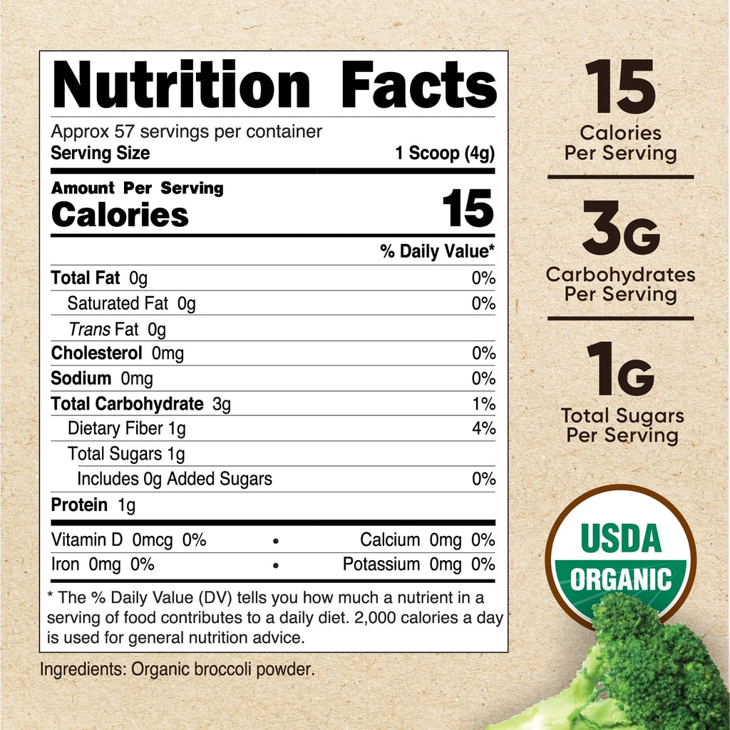 Organic Broccoli Powder (8.1 Oz) - USDA Certified Organic, Non-Gmo, Gluten Free Supplement