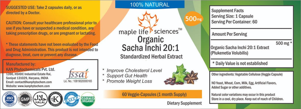 ORGANIC Sacha Inchi 20:1 Extract Capsules Plukenetia Volubilis L.