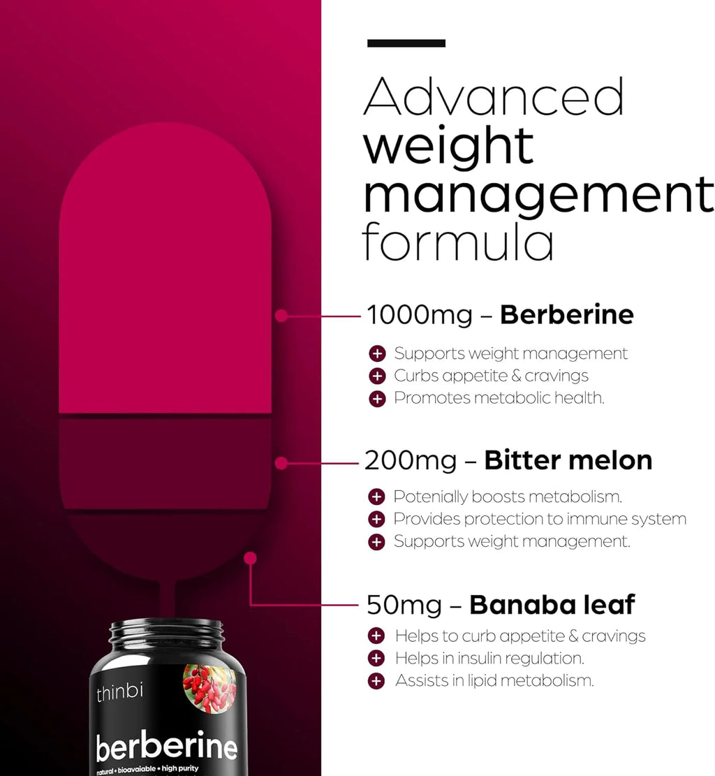 Berberine Supplement 1000Mg Weight Management, 60 Capsules