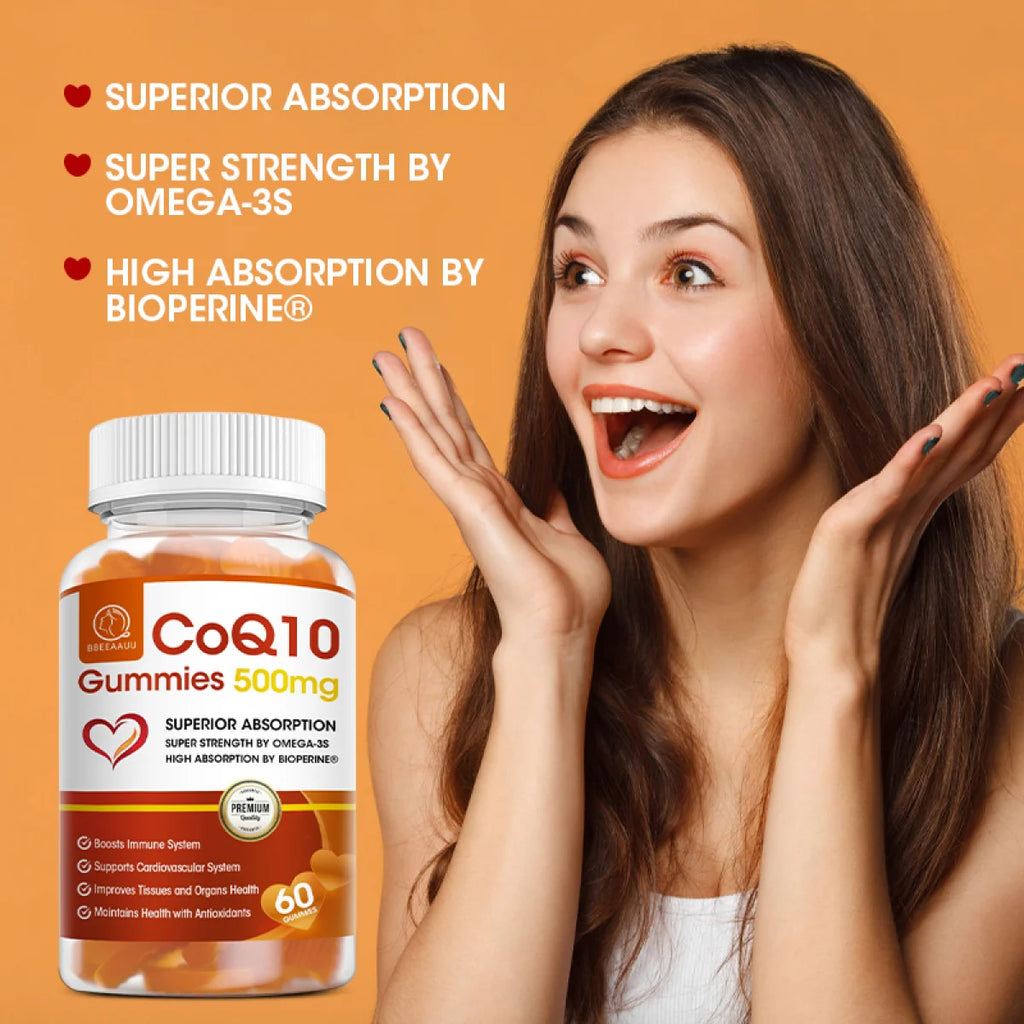 COQ10 Gummies Supplement, Ultra High Absorption Coq10 500Mg, Support Heart Health, Gluten Free (60 Veg Gummies)