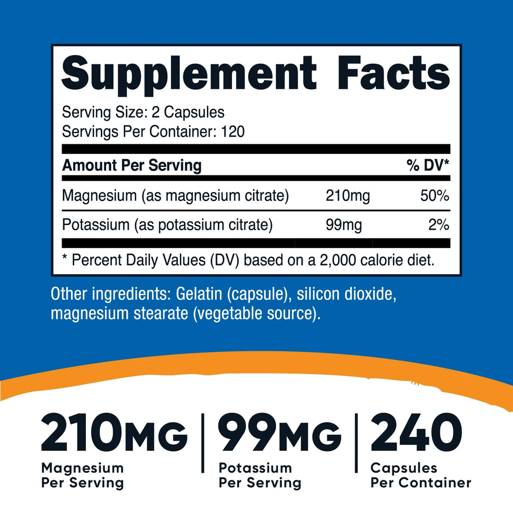 Potassium (99 Mg) Magnesium (210 Mg) Citrates, 240 Capsules - Supplement