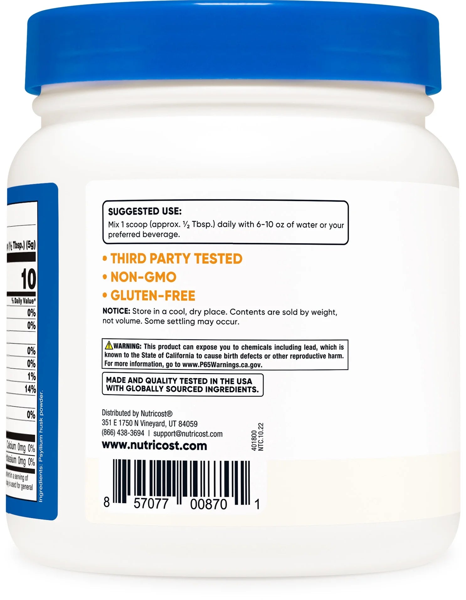 Psyllium Whole Husk Powder (8Oz) - Gluten Free & Non-Gmo Supplement