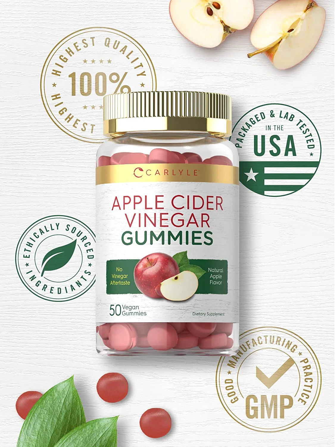 Vegan Apple Cider Vinegar Gummies | 50 Count | Apple Flavor for Men and Women | by