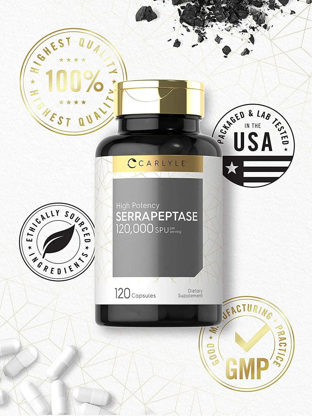 Serrapeptase 120000 SPU | 120 Capsules | Enzyme Supplement | by