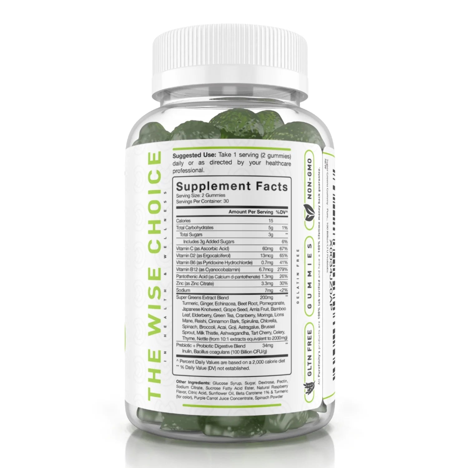 Spirulina Gummies – Daily Greens with Alfalfa, Spinach, Broccoli, Beet Root, Acai, Inulin Prebiotic Fiber, Super Greens Veggie Gummies – Non-Gmo, Gluten Free, Vegan – 60 Gummies