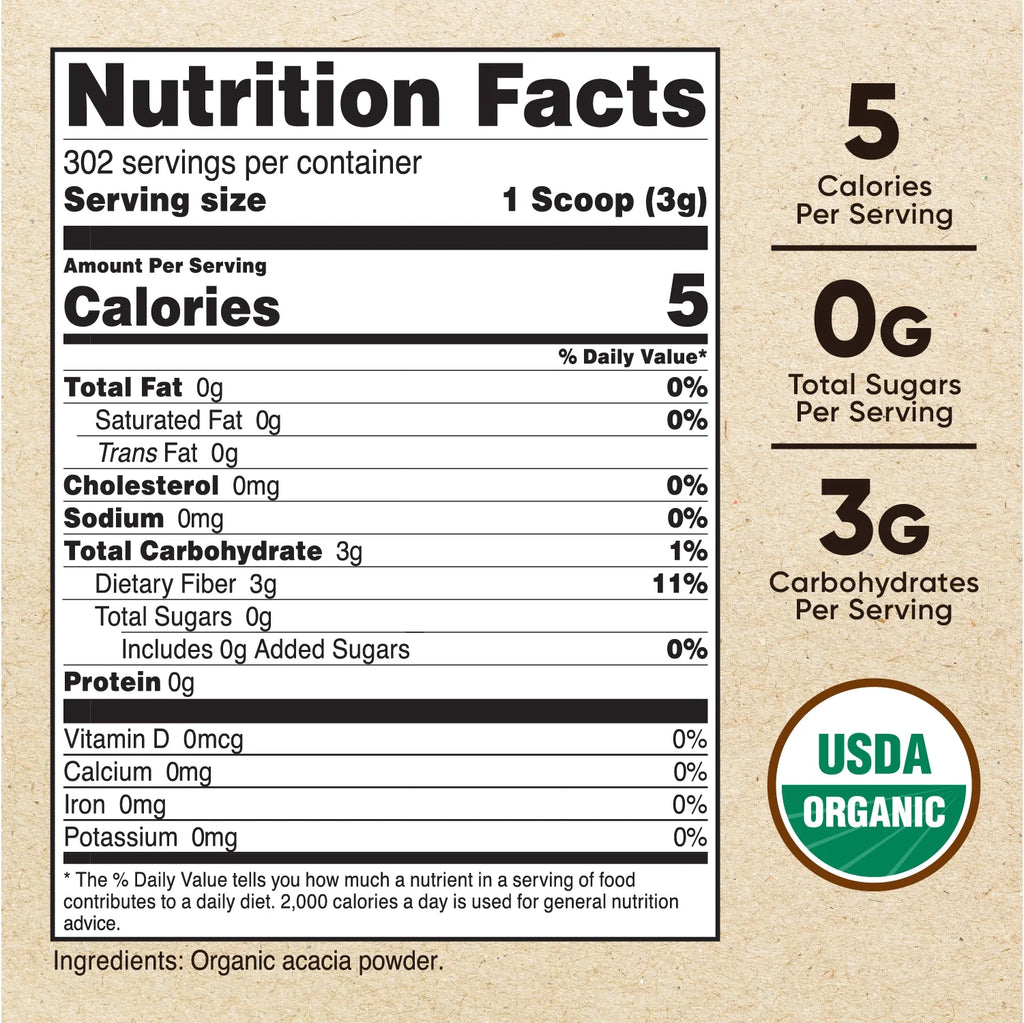 Organic Acacia Fiber Powder Supplement (2 LB) - Non-Gmo, Gluten Free