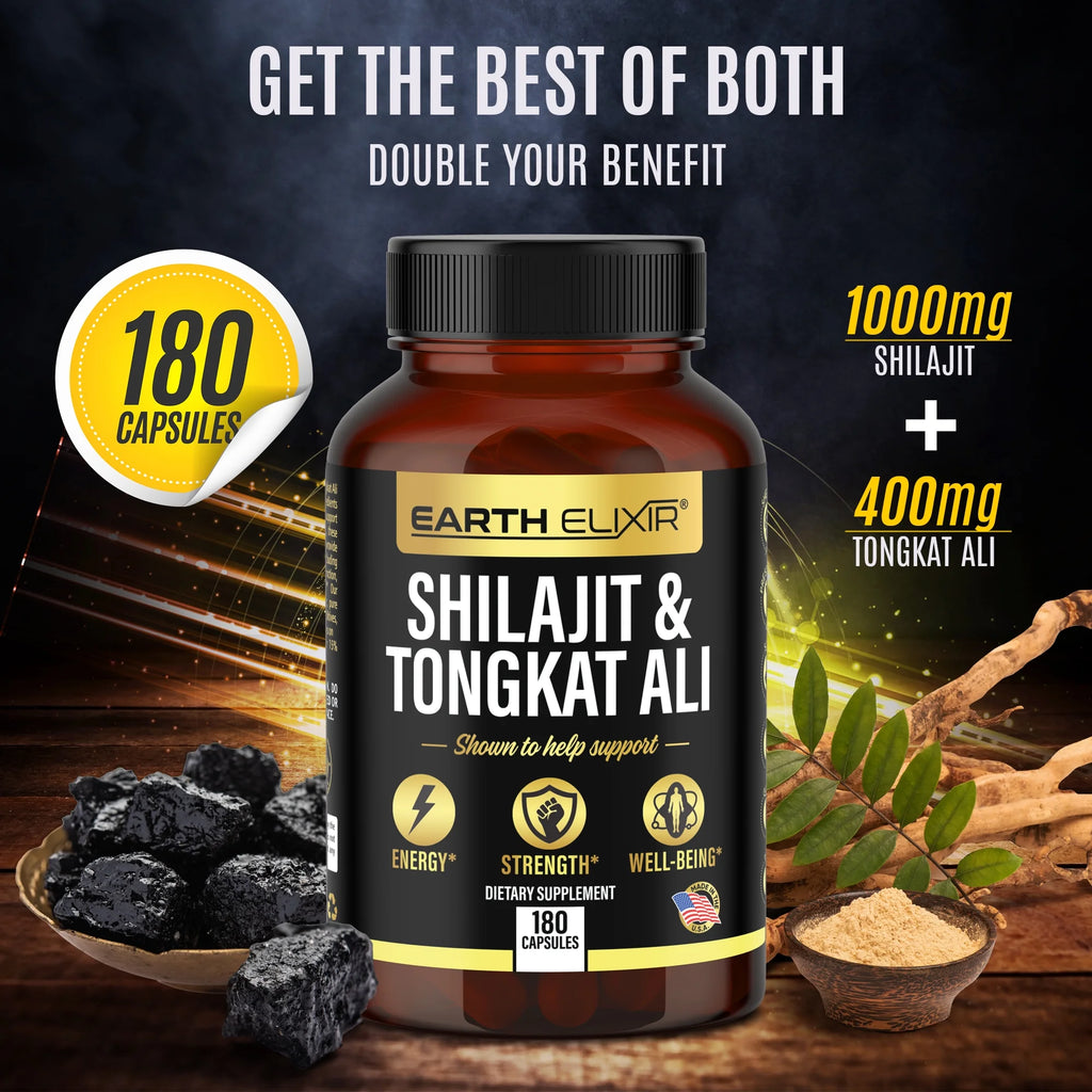 Shilajit 1000Mg & Tongkat Ali 400Mg (180 Capsules) Made in Usa-Shilajit Supplement (20% Fulvic Acid) Shilajit Pure Himalayan Organic & Tongkat Ali for Men More Potent than Shilajit Resin