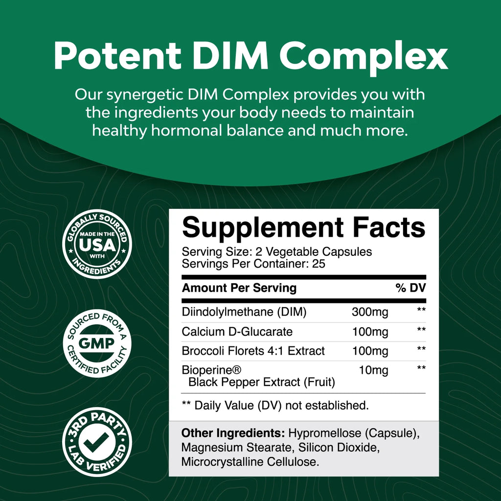 Extra Strength Diindolylmethane Dim Supplement - 300Mg per Serving DIM Hormone Balance for Women and Men - Balancing Estrogen Supplement for Women and Men for Menopause and Metabolism Support