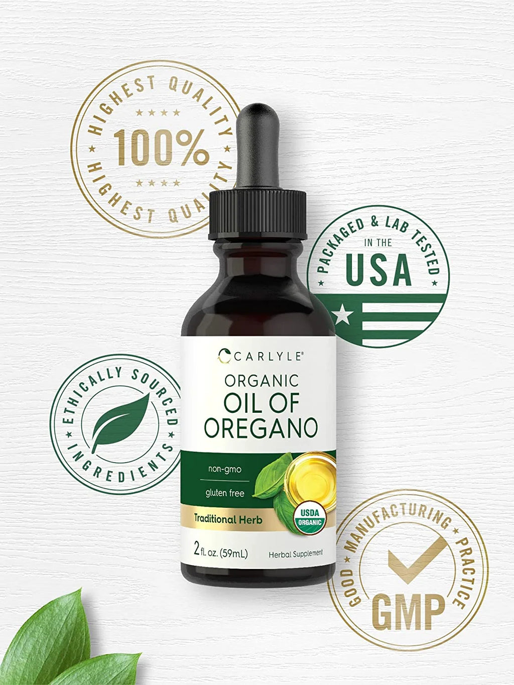 Organic Oil of Oregano | 2 Fl Oz Liquid | Vegan | Non-Gmo, Gluten Free Drops | by