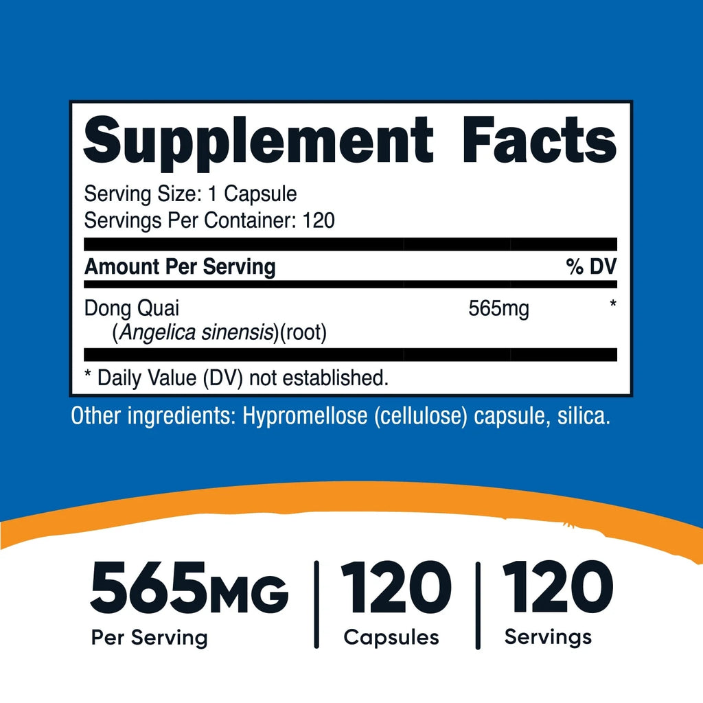 Dong Quai 565Mg, 120 Capsules - Vegetarian Capsules - Angelica Sinensis Supplement