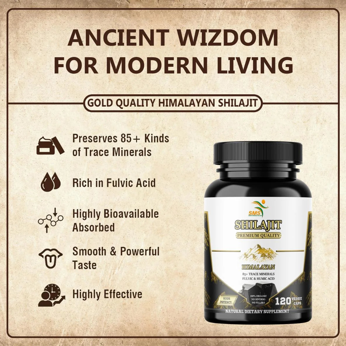 Shilajit Pure Himalayan Capsules (Fulvic Acid Supplement) 1,000Mg of Organic Shilajit Extract per Serving, 120 Count (85+ Trace Minerals, No Fillers, No Binders)