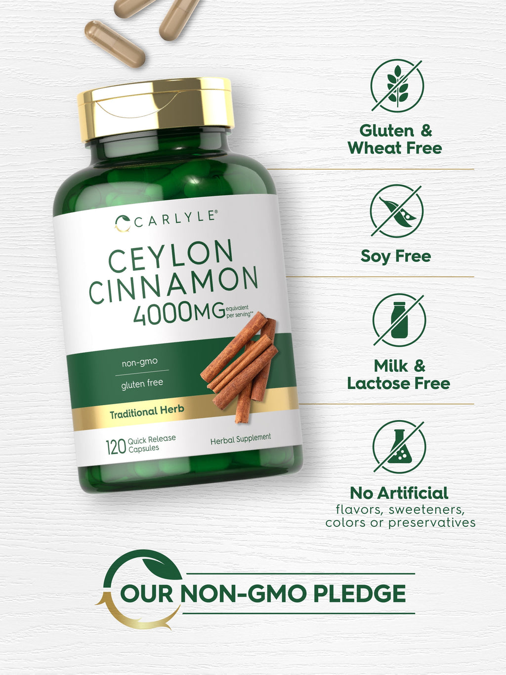 Ceylon Cinnamon Capsules | 4000Mg | 120 Count | Non-Gmo and Gluten Free | by