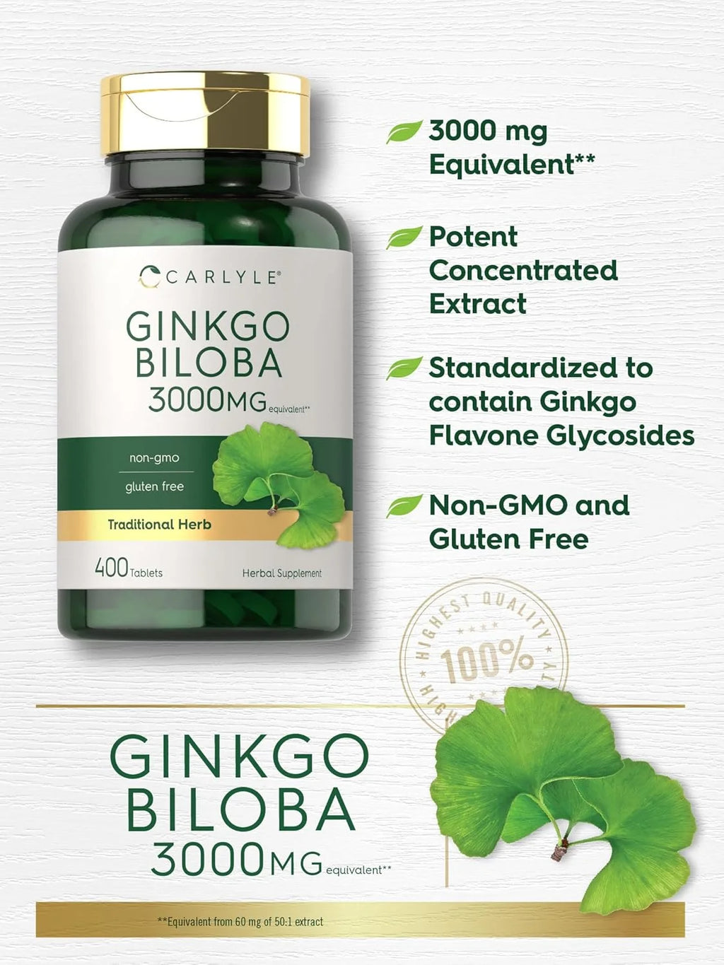 Ginkgo Biloba 3000Mg | 400 Tablets | Vegetarian Supplement for Men and Women | by