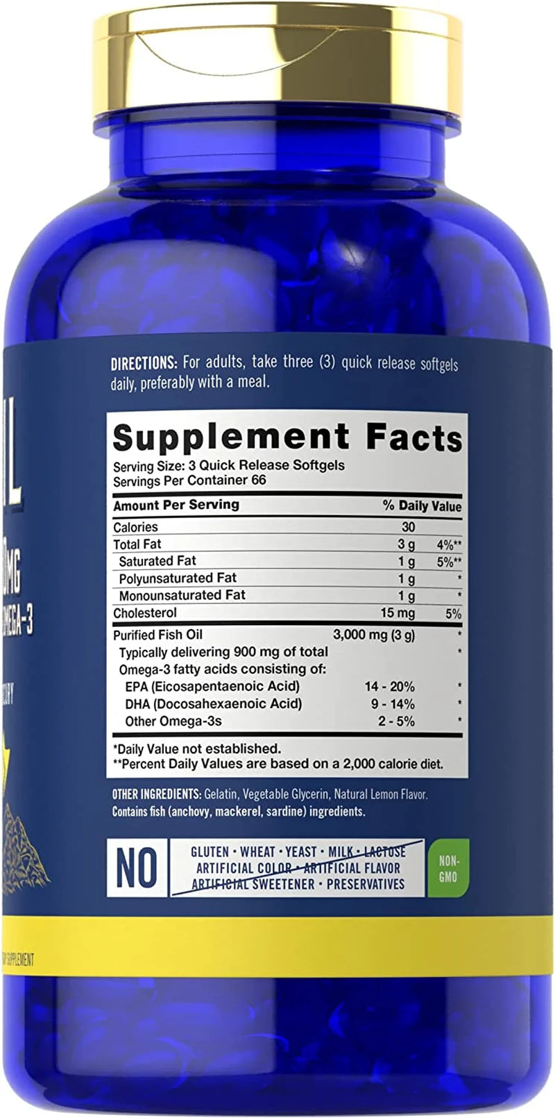 Fish Oil 3000Mg | 900Mg Omega 3 | 200 Softgels | Lemon Flavor | Non-Gmo and Gluten Free Supplement