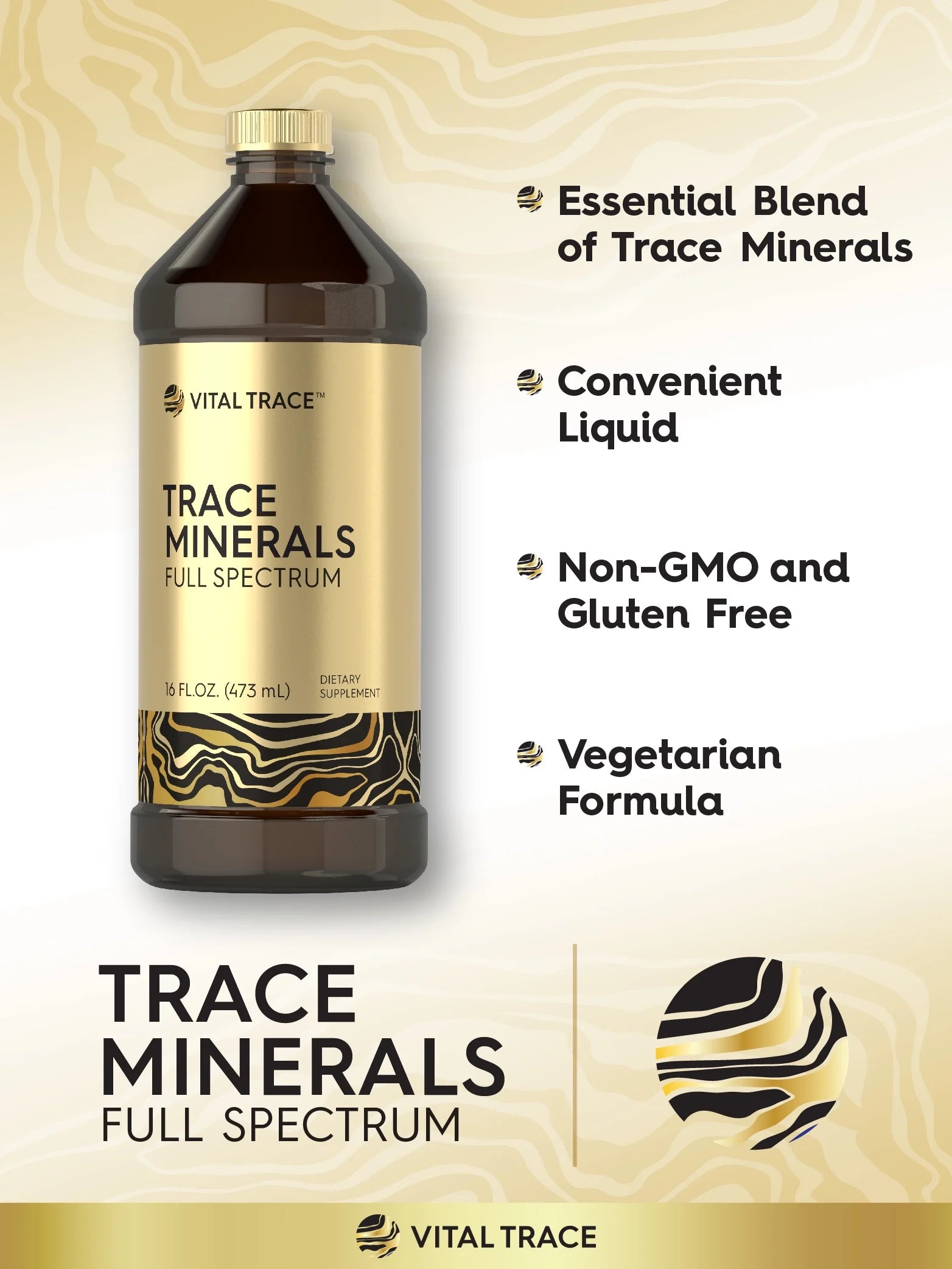 Trace Mineral Drops | 16 Fl Oz | Full Spectrum Minerals Supplement | by Vital Trace