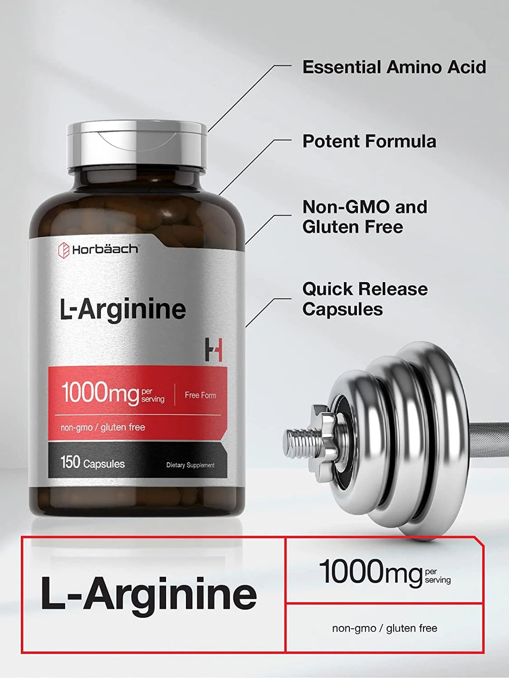 L Arginine 1000Mg | 150 Capsules | Free Form | by
