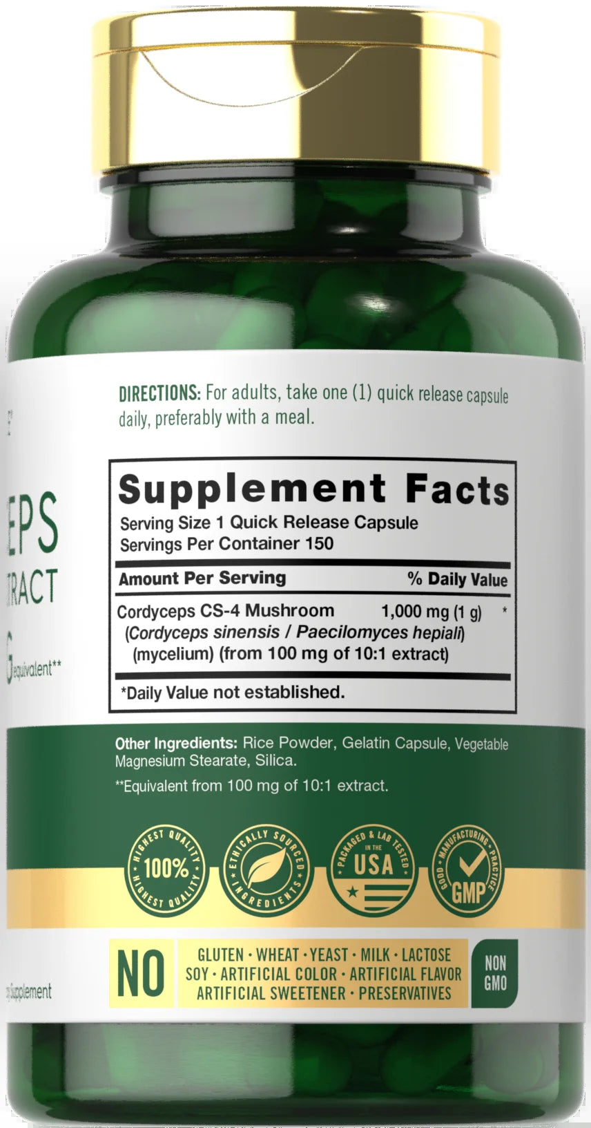 Cordyceps Mushroom Capsules 1000Mg | 150 Count | CS-4 Strain Mushroom Extract | Non-Gmo and Gluten Free | by