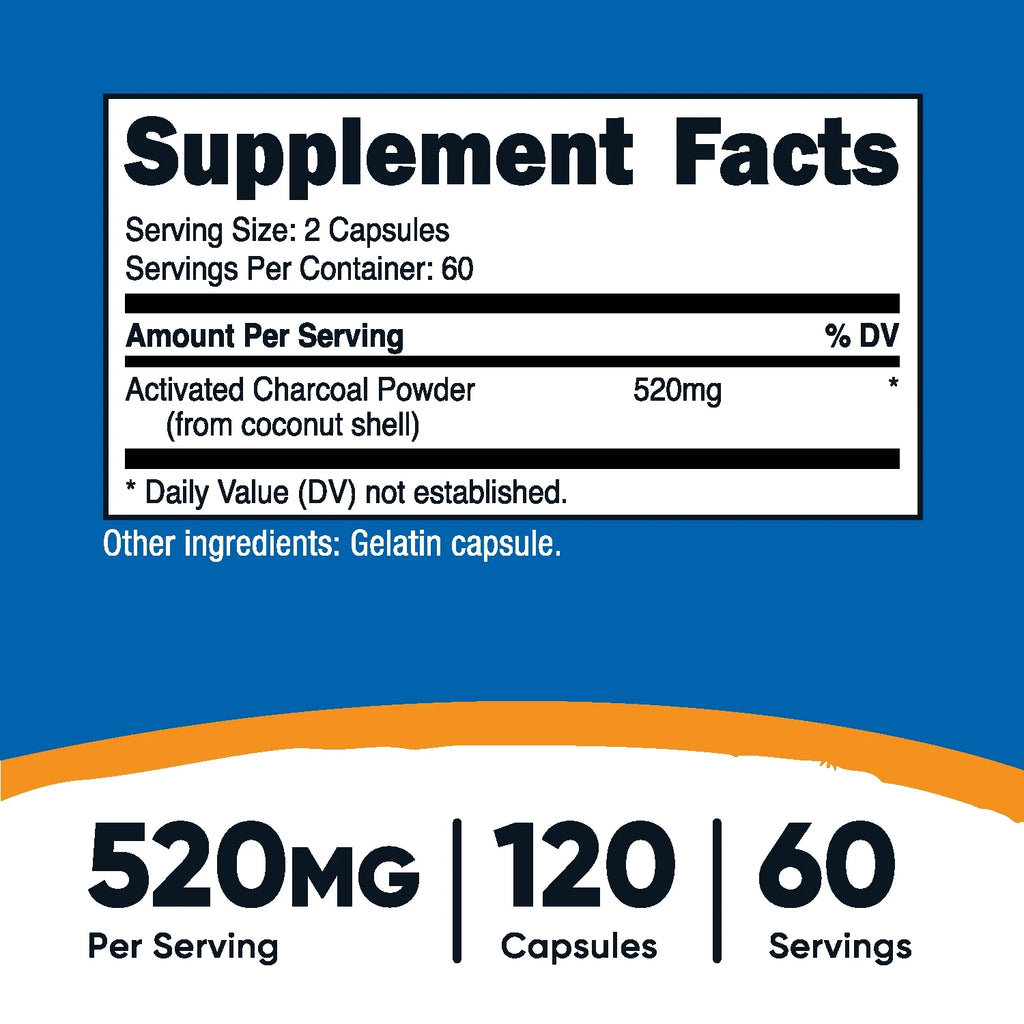 Activated Charcoal 520Mg, 120 Capsules - Non-Gmo & Gluten Free Supplement