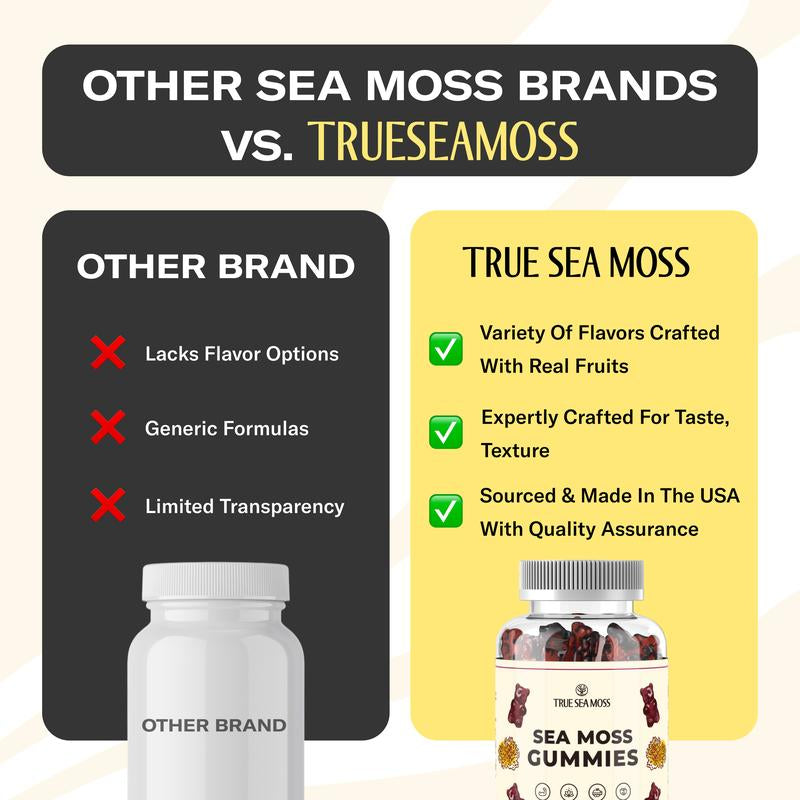 Trueseamoss Sea Moss Gummies – with Burdock Root & Bladderwrack – Non-Gmo, 60 Gummies – Rich in Minerals & Vitamins – Supports Immunity, Improves Digestion, Boosts Energy, Promotes Skin & Hair Health