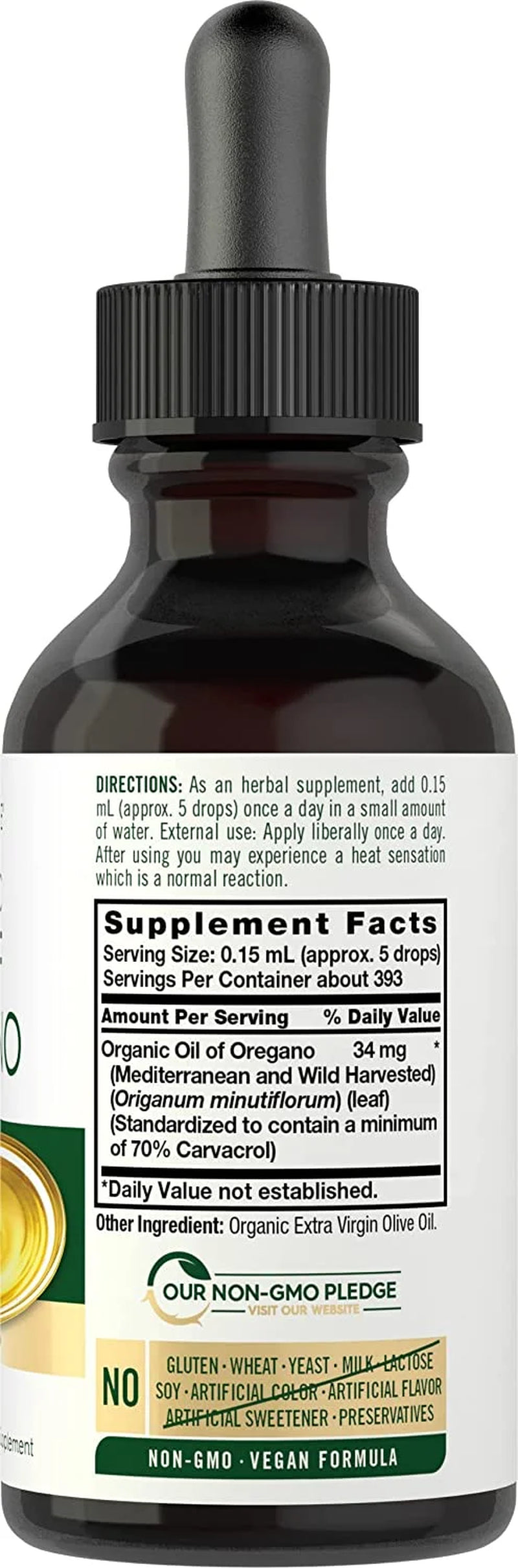 Organic Oil of Oregano | 2 Fl Oz Liquid | Vegan | Non-Gmo, Gluten Free Drops | by