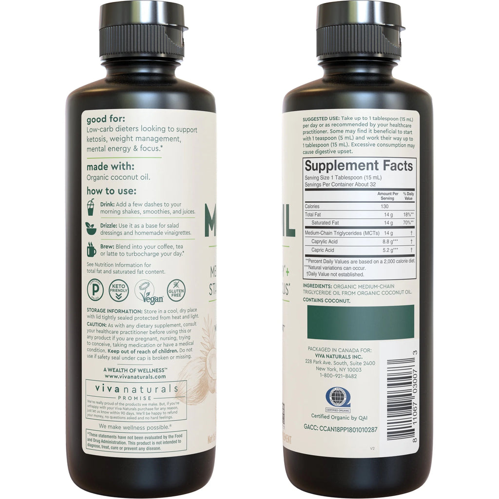 Organic MCT Oil with C8 and C10 Fatty Acids, 16 Fl Oz