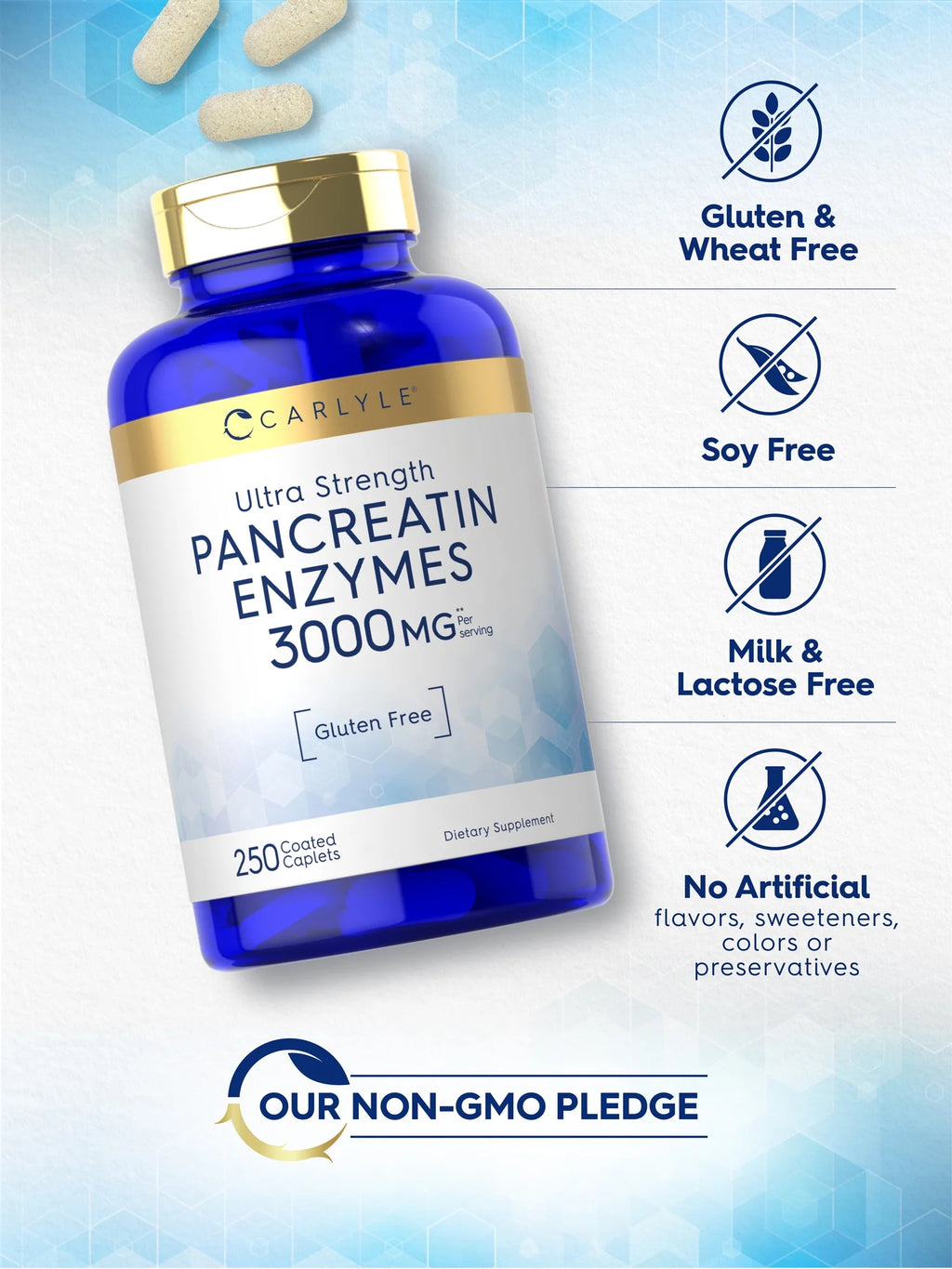 Pancreatin Digestive Enzymes | 3000Mg | 250 Caplets | by