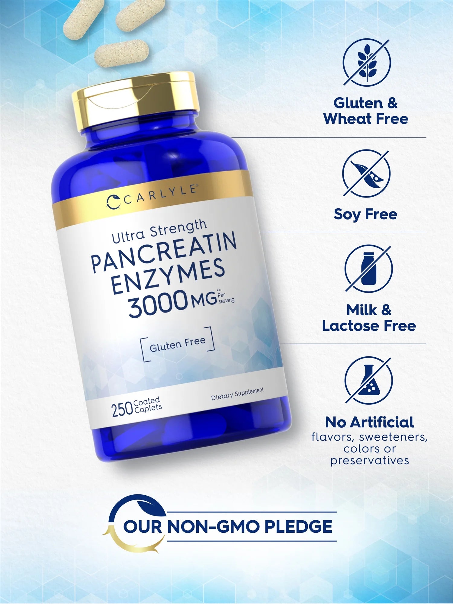 Pancreatin Digestive Enzymes | 3000Mg | 250 Caplets | by