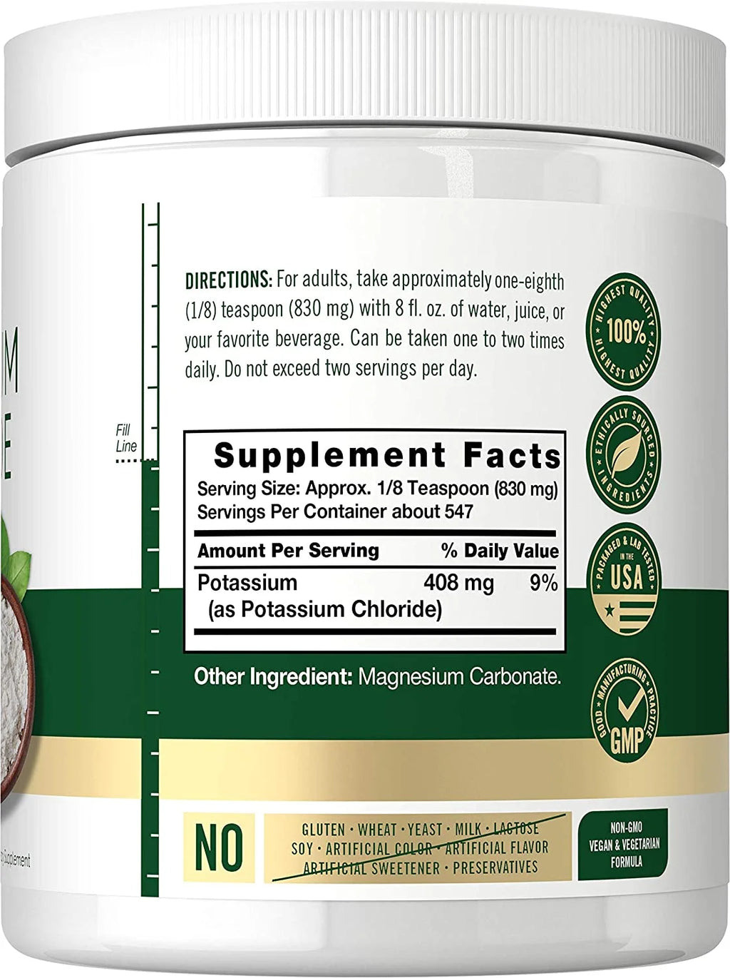 Potassium Chloride Powder | 16 Oz | Food Grade | Vegan Formula | by