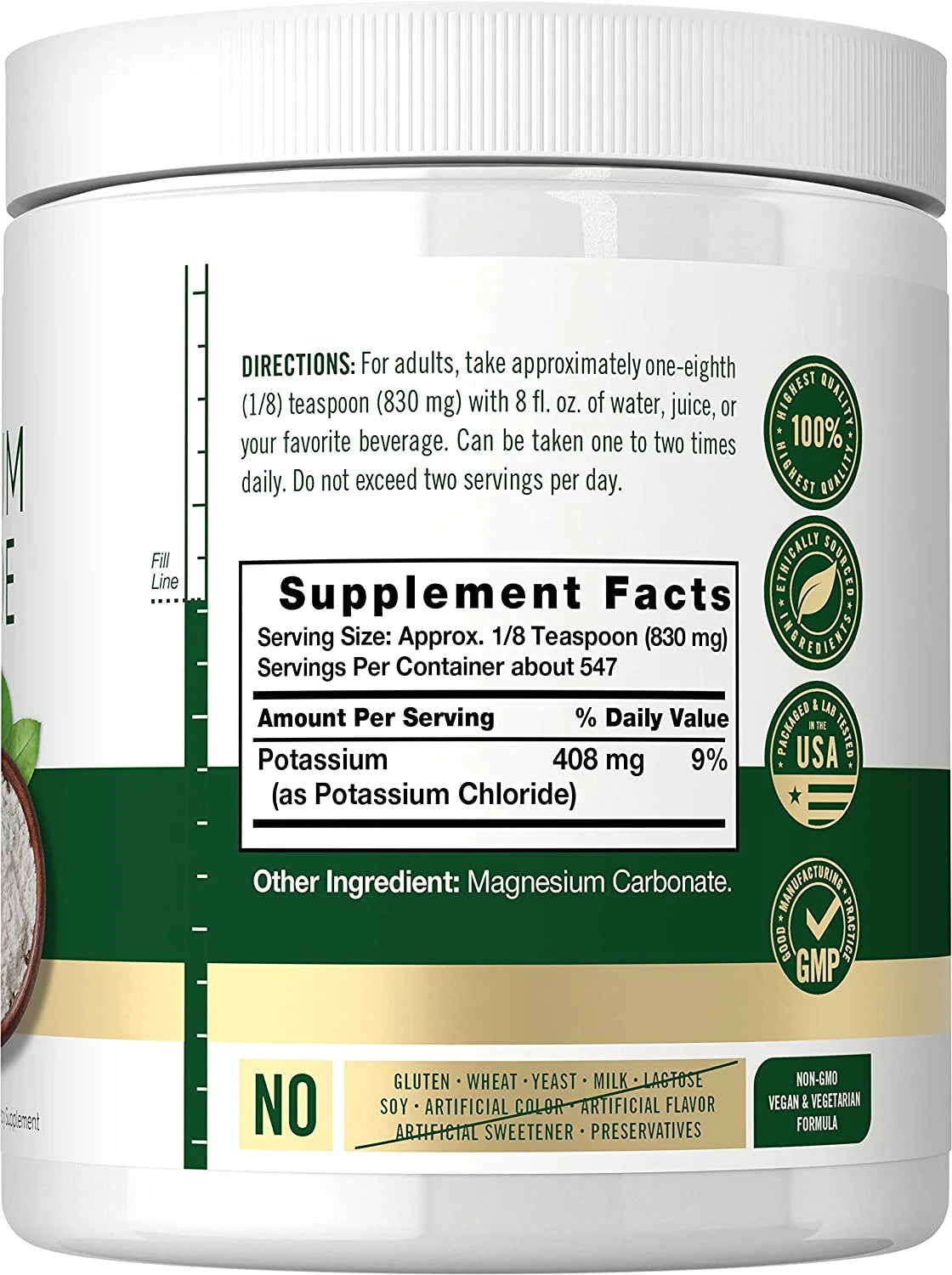 Potassium Chloride Powder | 16 Oz | Food Grade | Vegan Formula | by