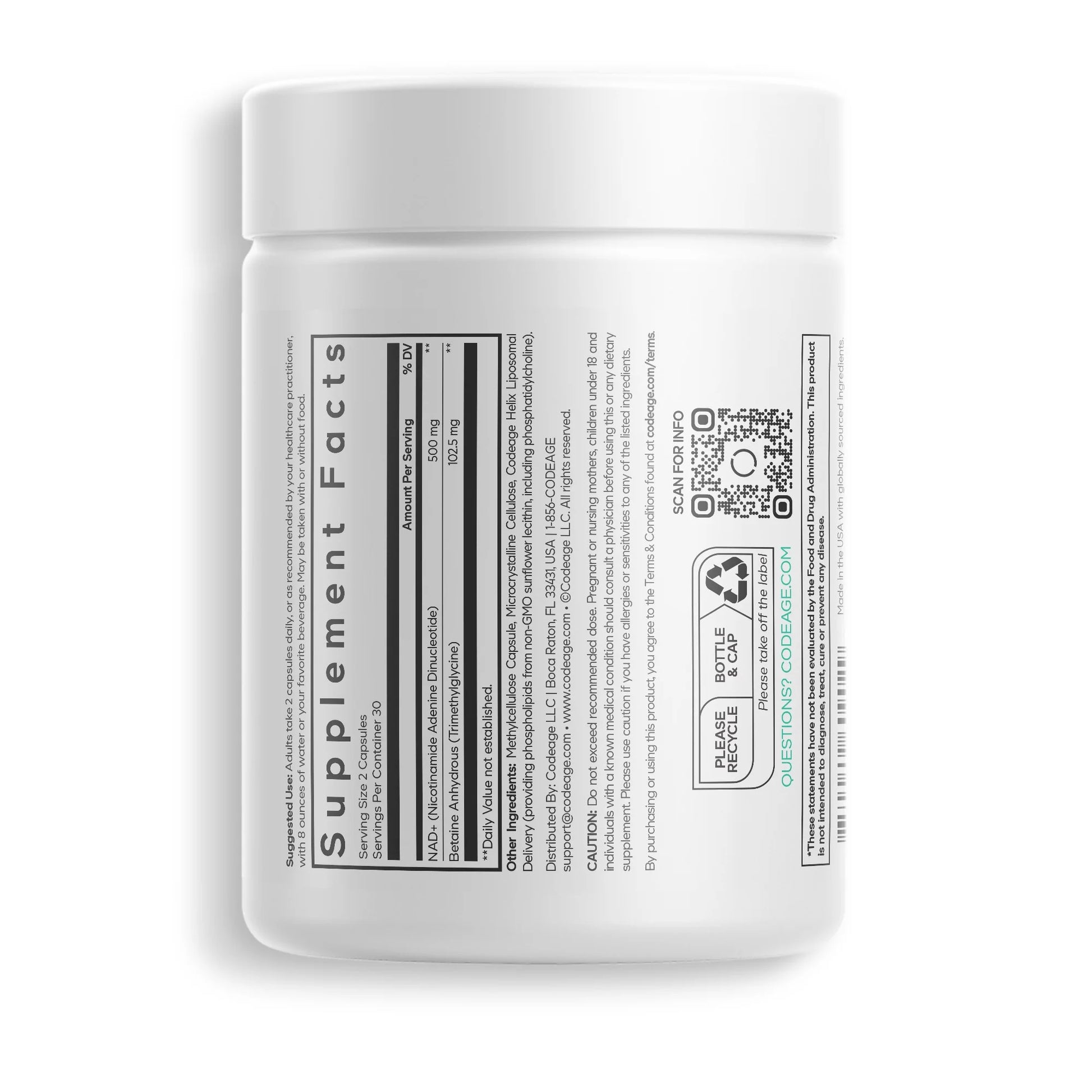 Liposomal NAD+ Supplement, Betaine Anhydrous, Nicotinamide Adenine Dinucleotide Pills, 60 Ct