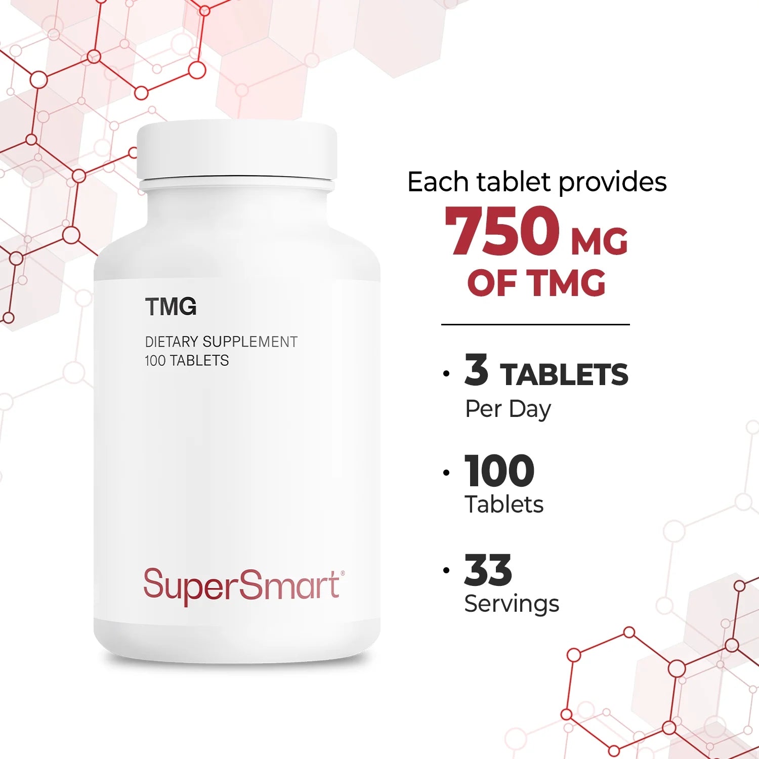 - TMG Supplement 2250 Mg per Day (Trimethylglycine) - Betaine Anhydrous | Non-Gmo & Gluten Free - 100 Tablets
