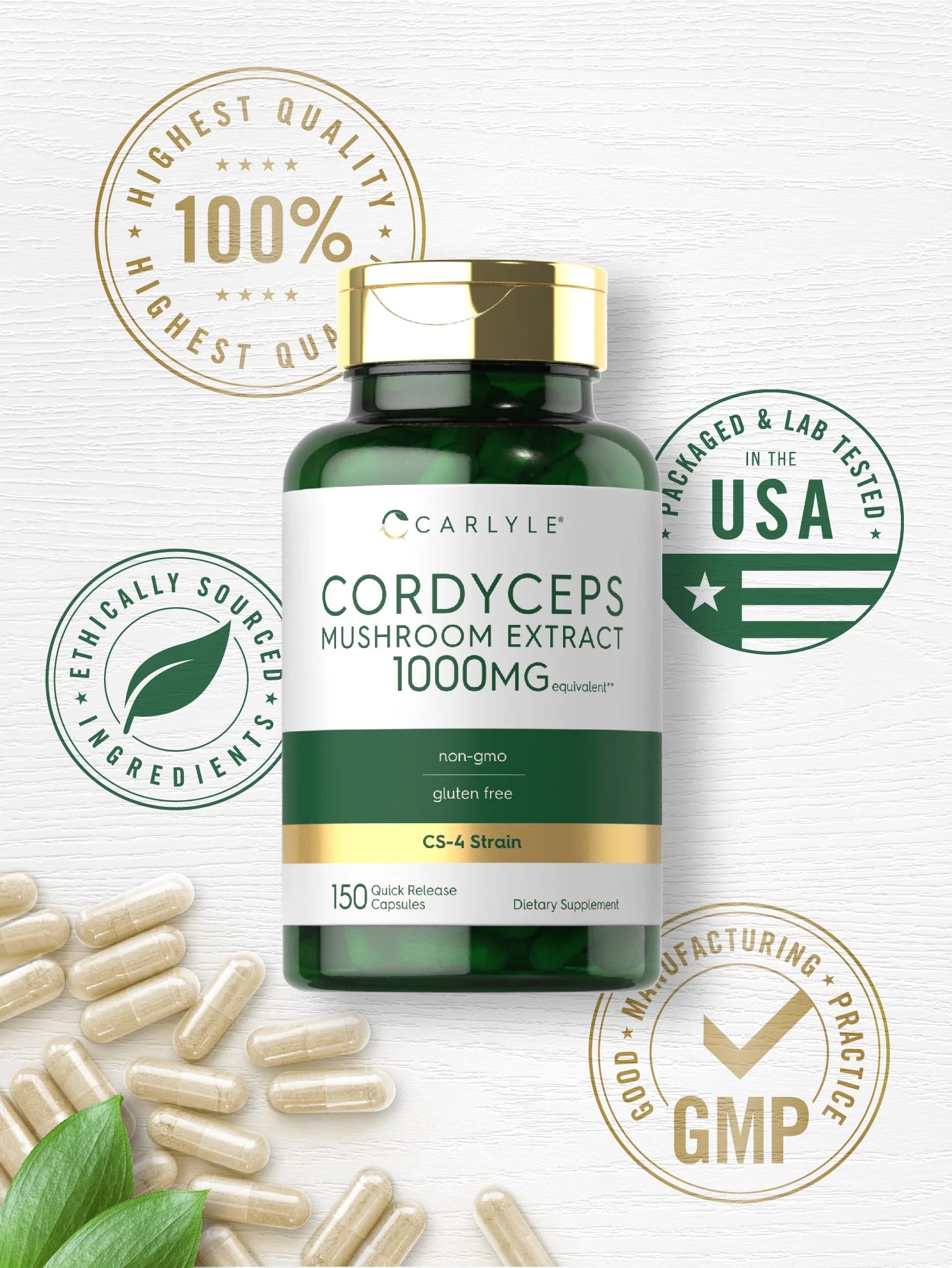 Cordyceps Mushroom Capsules 1000Mg | 150 Count | CS-4 Strain Mushroom Extract | Non-Gmo and Gluten Free | by