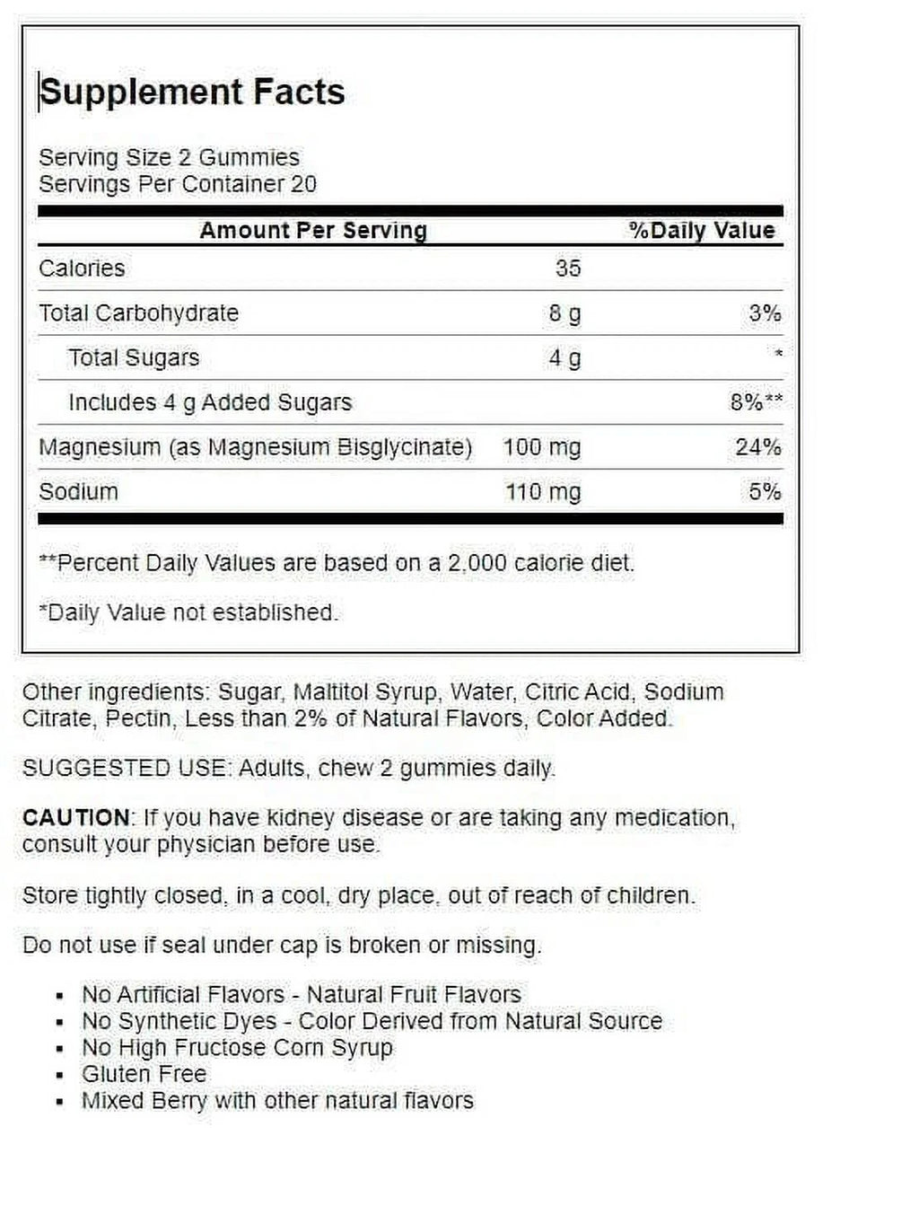 Magnesium Glycinate Gummies - Mixed Berry 100 Mg 40 Gummies