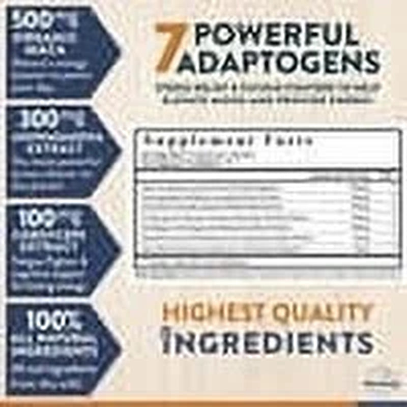 Adaptogen Blend with Cordyceps Maca Ashwagandha - Full Spectrum Mushroom Blend for Daily Support and Function – All Natural Formula with 7 Key Ingredients – 60 Capsules