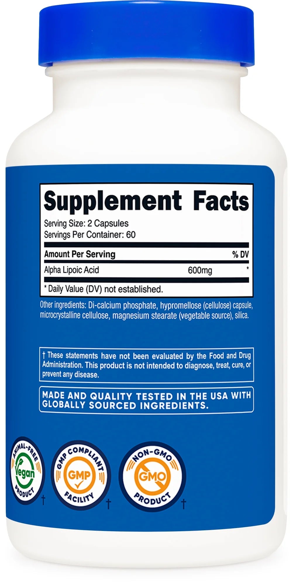 Alpha Lipoic Acid 600Mg per Serving 120 Capsules, 60 Servings - Non-Gmo Supplement