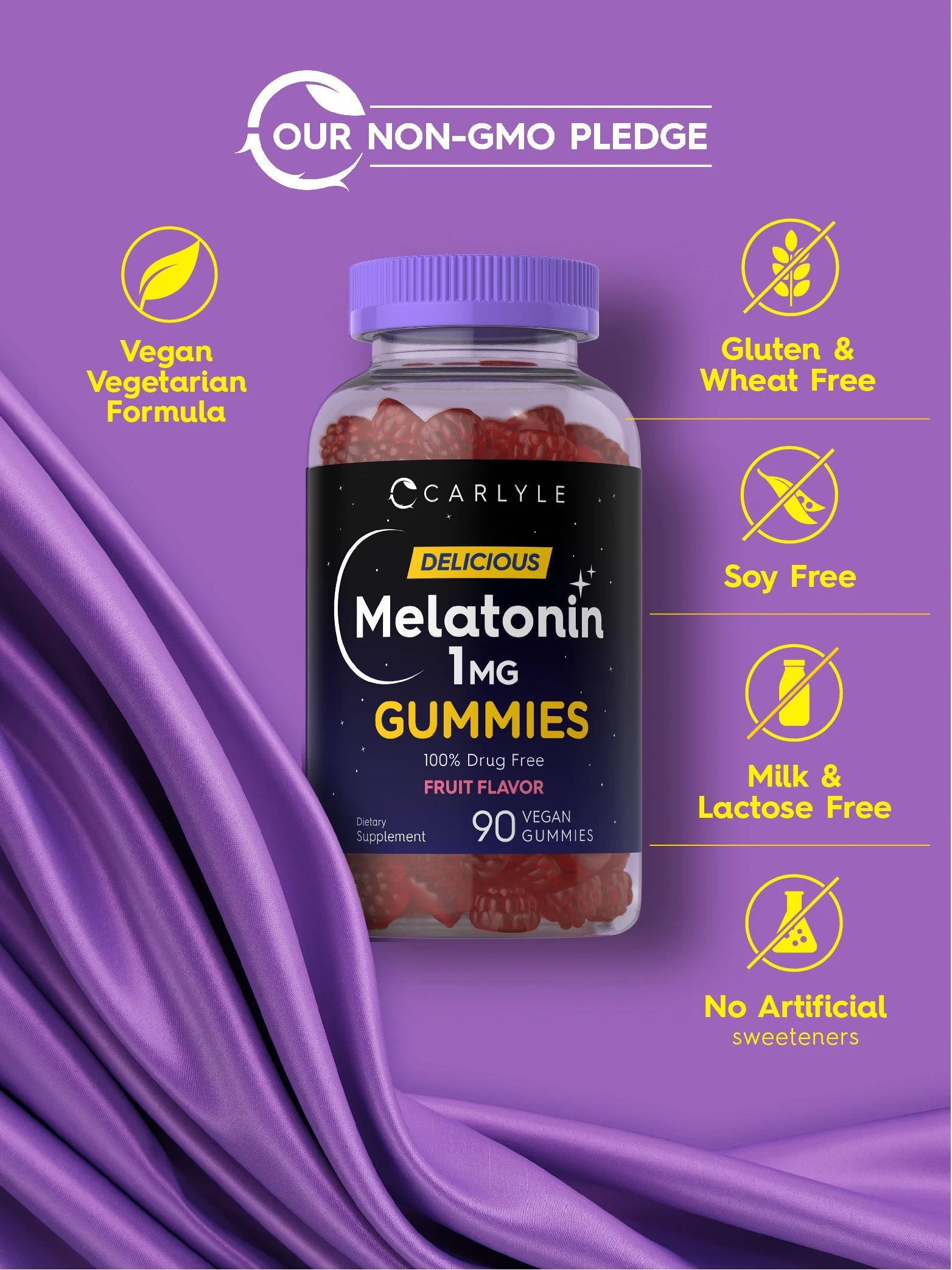 Melatonin 1Mg | 90 Vegan Gummies for Men and Women | Fruit Flavor | by