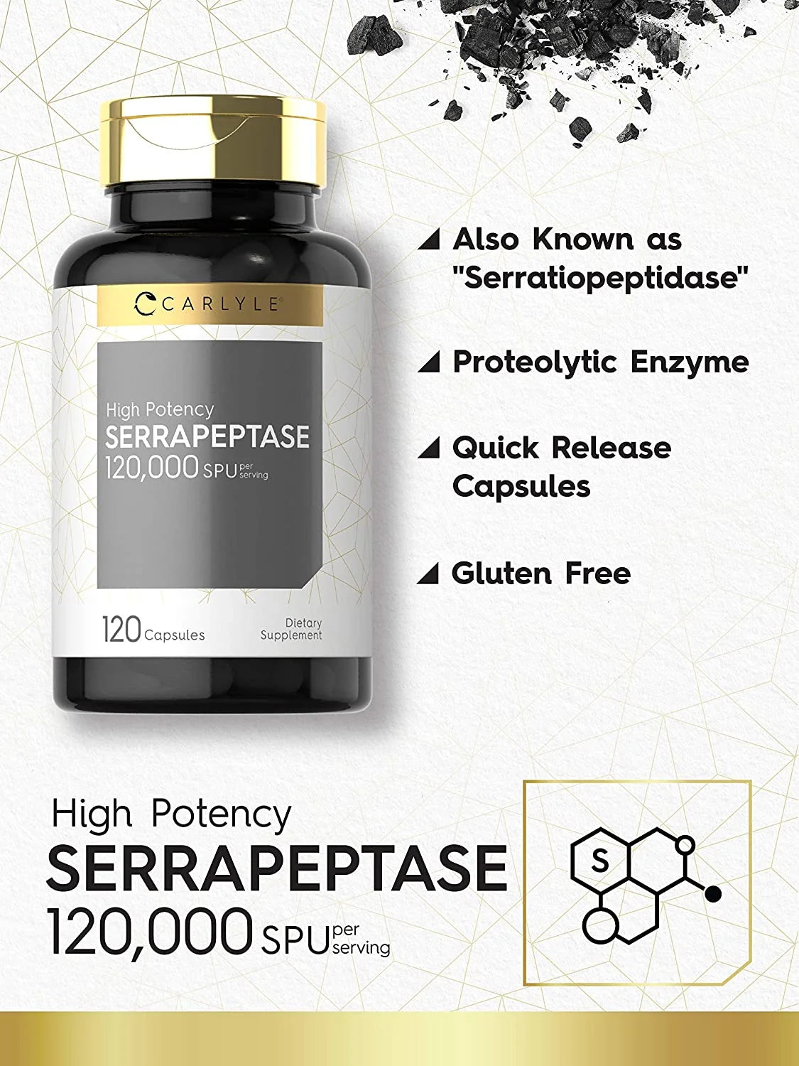 Serrapeptase 120000 SPU | 120 Capsules | Enzyme Supplement | by
