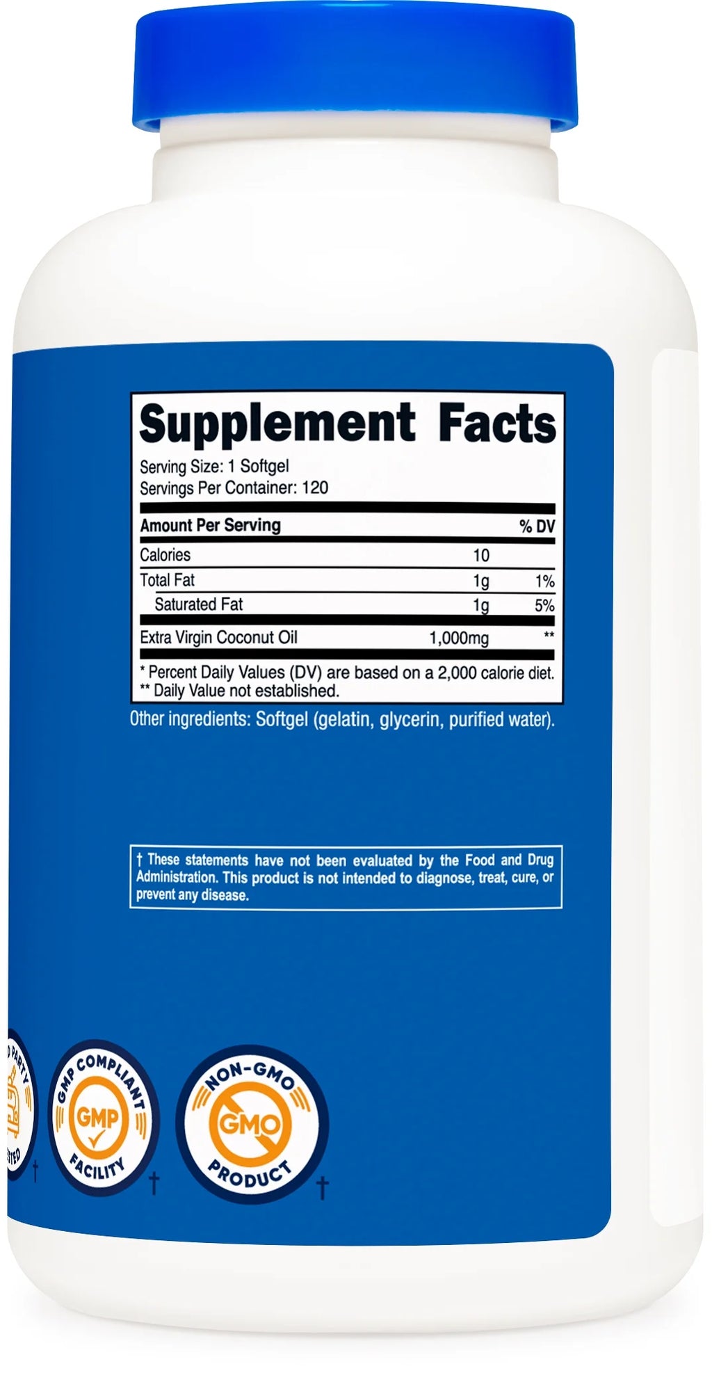 Coconut Oil Softgels 1000Mg, 120 Softgels, Gluten Free and Non-Gmo Supplement