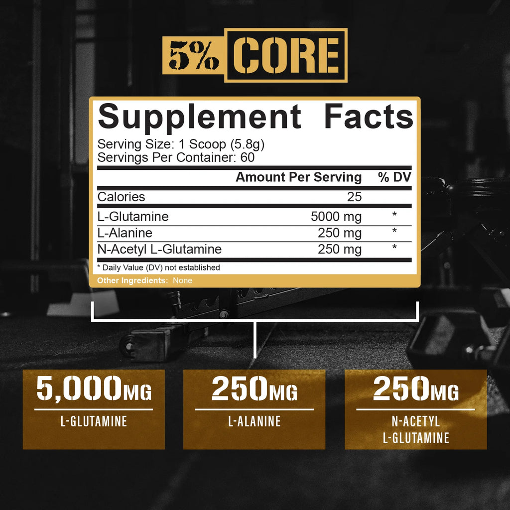 Core L-Glutamine 5000 Supplement W/L-Alanine | Immune & Digestive Support | Amino Acid Muscle Builder Post Workout Recovery | Unflavored (60 Servings)