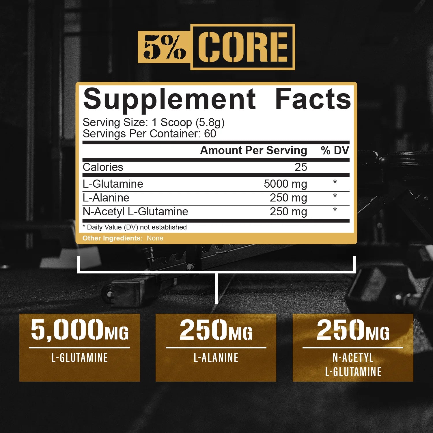 Core L-Glutamine 5000 Supplement W/L-Alanine | Immune & Digestive Support | Amino Acid Muscle Builder Post Workout Recovery | Unflavored (60 Servings)