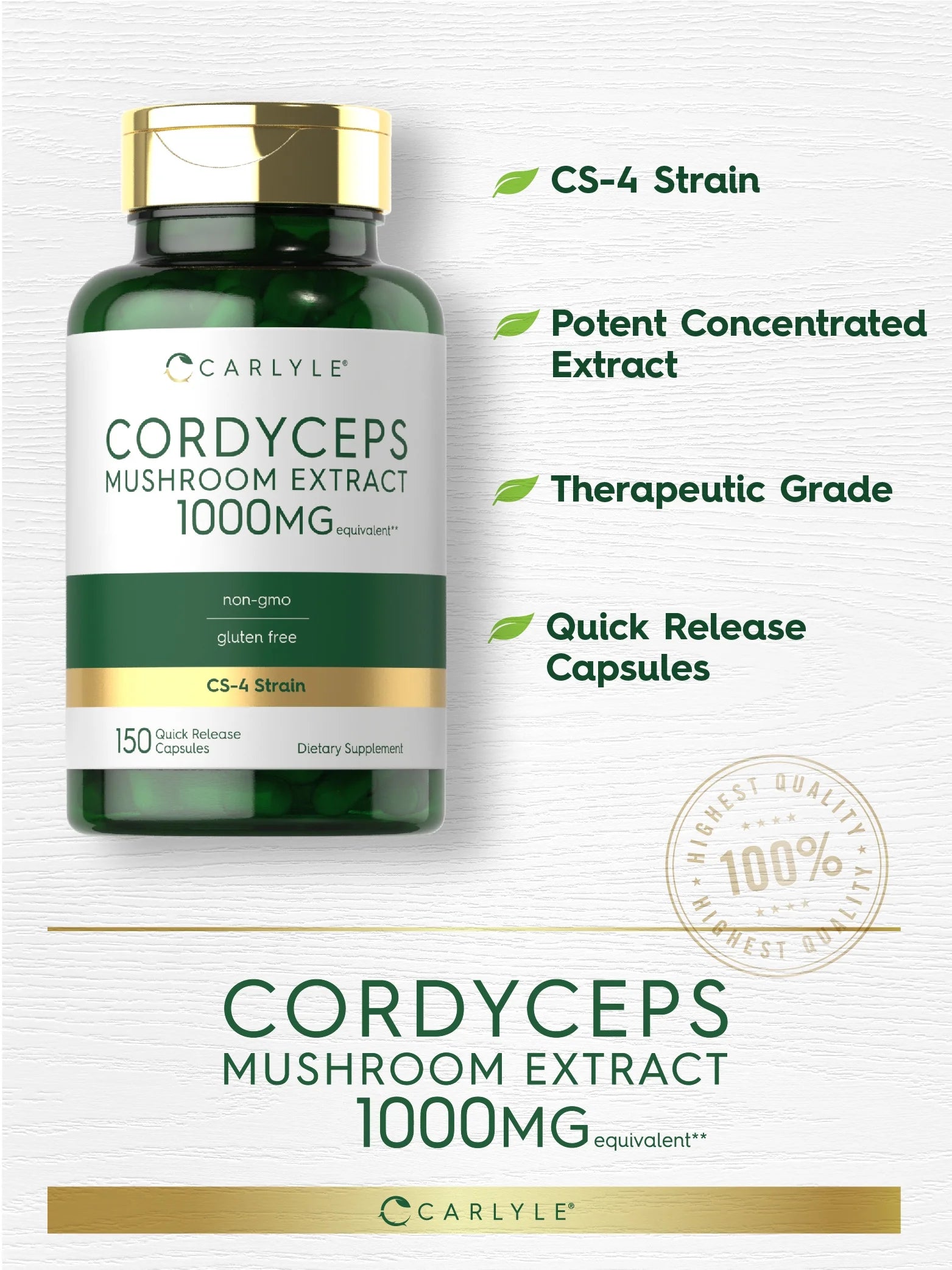 Cordyceps Mushroom Capsules 1000Mg | 150 Count | CS-4 Strain Mushroom Extract | Non-Gmo and Gluten Free | by