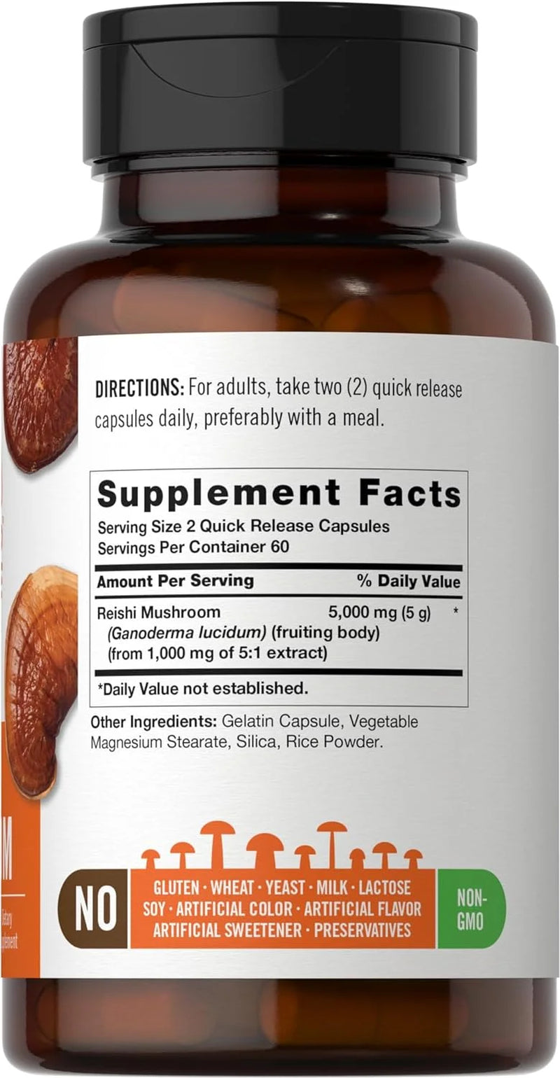 Reishi Mushroom Capsules 5000 Mg | 120 Count | Non-Gmo and Gluten Free Extract Supplement | Wiseshroom by