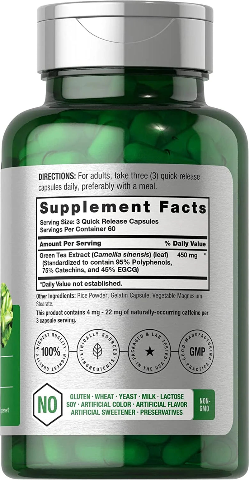Green Tea Extract Capsules 450Mg | 180 Count | by