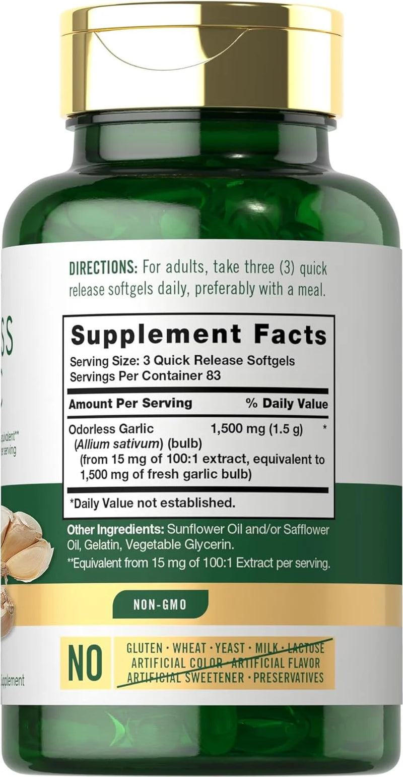 Odorless Garlic Extract 1500Mg | 250 Softgels | by