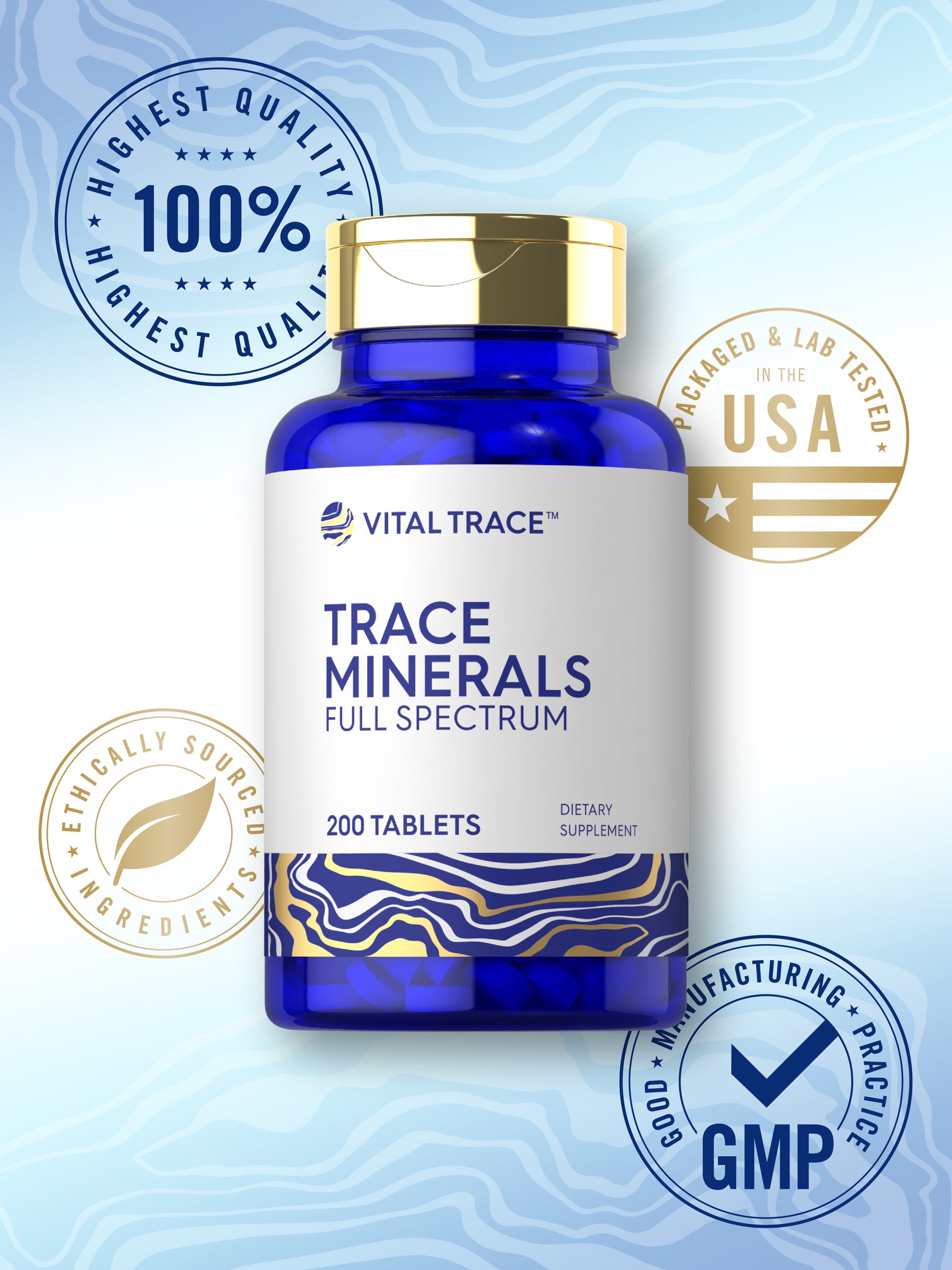 Trace Minerals Supplement | 200 Tablets | Non-Gmo & Gluten Free Complex | by Vital Trace